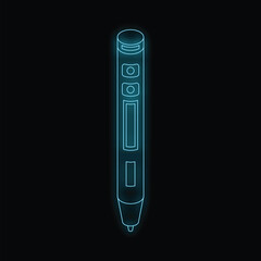 Poster - Futuristic digital pen glowing blue neon light on a dark background, ideal for graphic design and modern technology concepts