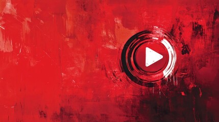 Poster - A bold, red background with a play symbol button, symbolizing the start of a new project or media, with a clear focus on the concept of action and beginnings