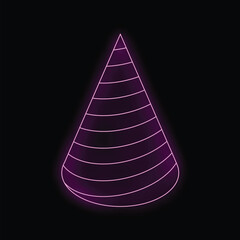 Poster - Glowing neon party hat with horizontal stripes on a black background