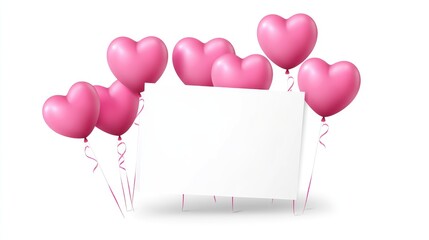Poster - A clean, white card surrounded by floating pink heart-shaped balloons, perfect for Valentine Day, celebrations, or romantic message designs