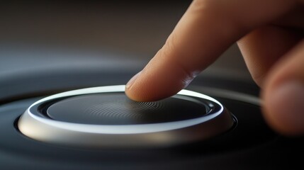 Poster - A close-up of a fingerprint scan button being pressed, symbolizing biometric authentication, security, and digital identity verification