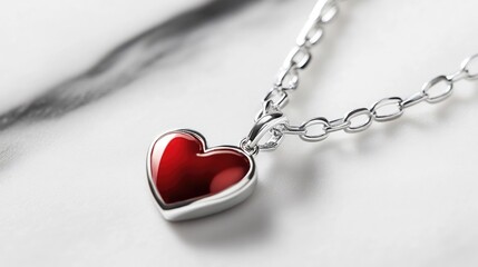 Aufkleber - A close-up of a silver chain linking to a red heart charm, symbolizing love, connection, and relationships in a modern and minimalist style