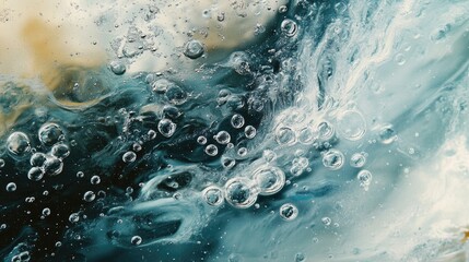 Poster - A close-up of a smooth, transparent water surface with bubbles and splashes, perfect for calming or nature-related themes