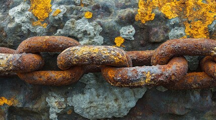 Poster - A close-up of a weathered chain and padlock, with rust and wear visible, symbolizing the concepts of security, strength, and protection