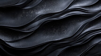 Aufkleber - A close-up of dark black sand dunes with beautiful wave patterns, perfect for abstract textures or natural landscape backgrounds with a mysterious feel