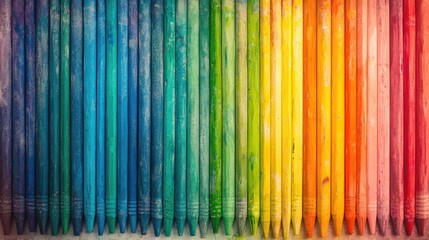 Poster - A collection of rainbow-colored crayons in a box, arranged neatly on a flat surface, creating a playful and colorful atmosphere for art and design themes