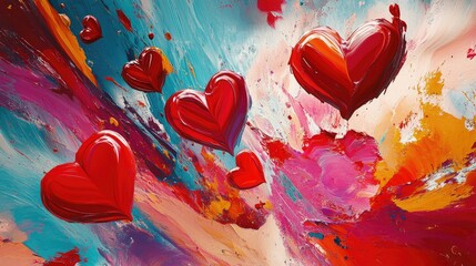 Poster - A colorful and dynamic abstract background with bright red hearts, perfect for evoking love and passion in Valentine Day or romantic content