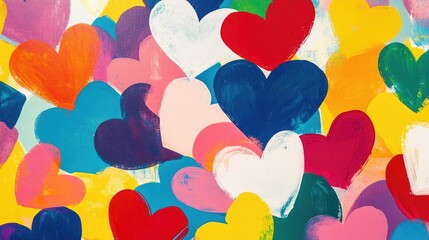 Poster - A colorful pattern of hearts in bright, lively colors, perfect for conveying feelings of love, happiness, and romance in a dynamic backdrop