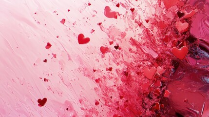 Aufkleber - A creative, AI-generated red and pink background with hearts scattered throughout, perfect for conveying love and affection during Valentine Day