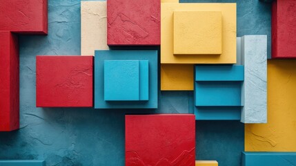 Poster - A creative arrangement of abstract boxes, each with different colors and textures, symbolizing innovation, creativity, and modern design