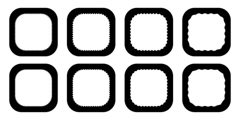 Poster - zigzag edge rounded square frames collection. jagged sticker or stamp set with wavy edge
