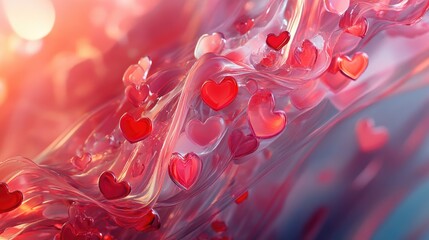 Poster - A dreamy generative AI design featuring red and pink hearts, creating a romantic background for Valentine Day or love-themed visuals