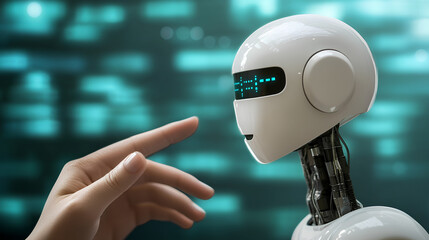 Poster - chatbot conversation assistant. person using online customer service with chatbot to get support. ai