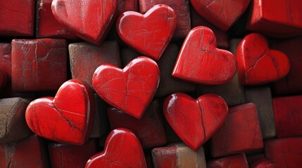 Aufkleber - A dynamic, 3D rendered background of red heart blocks stacked together, representing love, warmth, and romantic feelings in a modern, digital style