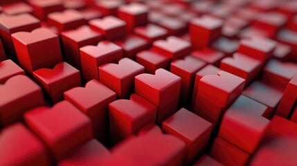 Aufkleber - A dynamic, 3D rendered background of red heart blocks stacked together, representing love, warmth, and romantic feelings in a modern, digital style