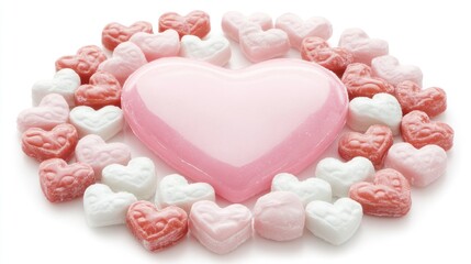 Poster - A festive arrangement of candy hearts with a large, empty pink heart in the center, ideal for Valentine Day greetings and romantic messages