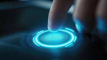 Leinwandbilder - A fingerprint scan button being activated, representing secure access control and modern encryption technology for identity verification and e-signatures