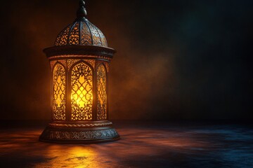 Poster - Lit lantern casting soft light on dark surface creating a warm and inviting atmosphere