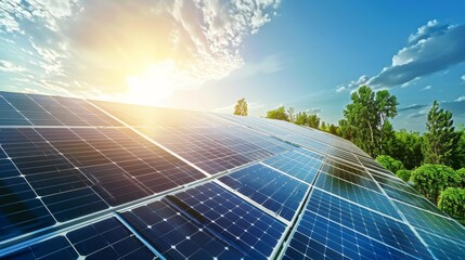 Wall Mural - solar cell in solar farm, alternative energy and sustainable energy, photovoltaic, pure energy renew