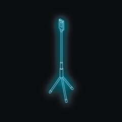 Poster - Neon glowing smartphone on a tripod, representing mobile photography, vlogging, or live streaming