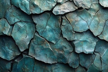 Poster - Close up image of a textured blue and green wall with paint and surface details