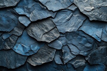 Poster - Close up view of a textured blue rock wall with natural patterns and details