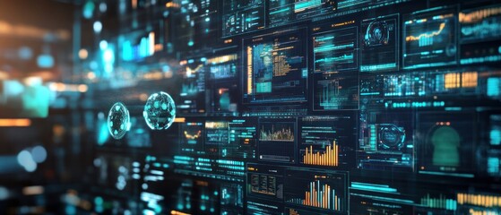 Poster - Futuristic data dashboard displaying analytics and trends