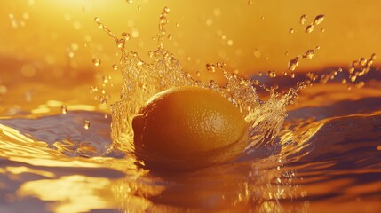 Poster - A lemon falling into water with a splash, capturing the vibrant yellow color and water droplets in a generative AI-inspired artistic scene