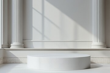 Poster - Minimalist white table on a white floor in a bright and clean interior space