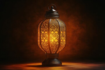 Poster - Large lantern with a lit candle providing warm light in a dark setting for ambiance and decoration