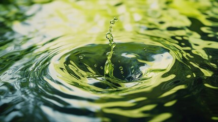 Poster - A lime dropping into water, causing a splash and ripples, frozen in time with vibrant green tones contrasting against the water's surface