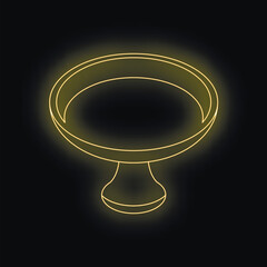 Poster - Neon yellow glowing empty bowl on a stand, isometric view, on a black background
