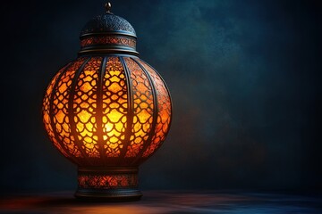 Poster - Lit lamp on a wooden table providing warm light in a cozy indoor environment at night