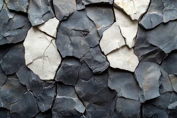 Poster - Close up view of a textured wall featuring a variety of natural rocks and stones in different shapes and sizes