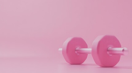 Aufkleber - A pair of pink dumbbells on a pastel pink background, with plenty of copy space for fitness or wellness-related content in a minimal, clean design