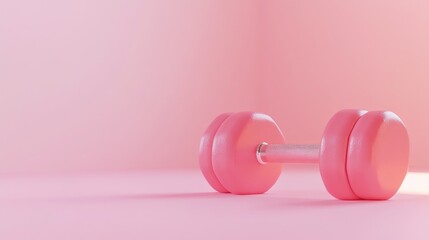 Aufkleber - A pair of pink dumbbells on a pastel pink background, with plenty of copy space for fitness or wellness-related content in a minimal, clean design