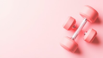 Aufkleber - A pair of pink dumbbells on a pastel pink background, with plenty of copy space for fitness or wellness-related content in a minimal, clean design