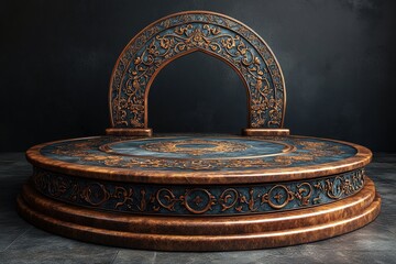 Poster - Large round decorative table with intricate design in a modern interior setting