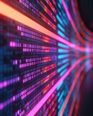 Poster - Abstract colorful digital pattern with neon lights and lines