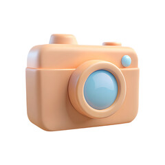 Fototapete - Orange vintage photo camera. 3d rendering isolated on white background. Cartoon plastic style icon