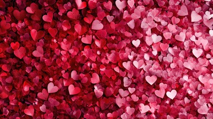 Poster - A romantic red and pink Valentine Day background filled with heart shapes, generated with AI, perfect for love messages or holiday celebrations