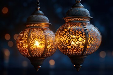 Poster - Two intricately designed lamps with unique patterns and textures on a flat surface