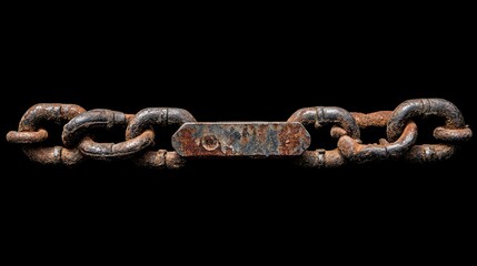 Poster - A rusted, worn chain with a padlock against a black backdrop, representing security, protection, and resilience in an industrial or conceptual context