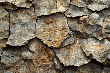 Poster - Rock wall covered with various stones and boulders in a natural outdoor setting