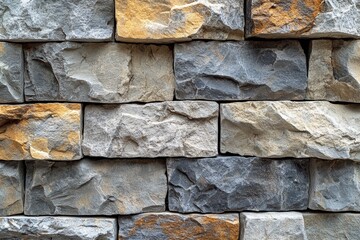 Poster - Close up view of a textured stone wall with various shapes and colors in natural light