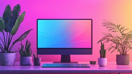 Poster - A minimalist flat vector of a digital art project displayed on a high-tech screen with vibrant colors and sleek lines, conveying precision and creativity.