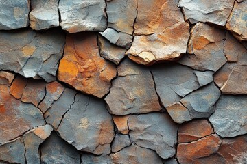 Poster - Close up of a rock wall with rust color texture and natural patterns in earth tones