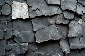 Poster - black and white wall texture with visible cracks and weathered surface details in monochrome style
