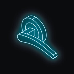 Poster - Neon blue isometric door handle glowing on a black background, symbolizing security, access, and interior design