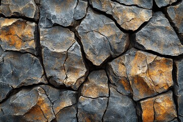 Poster - Close up of a rock wall with yellow and black background in natural outdoor setting